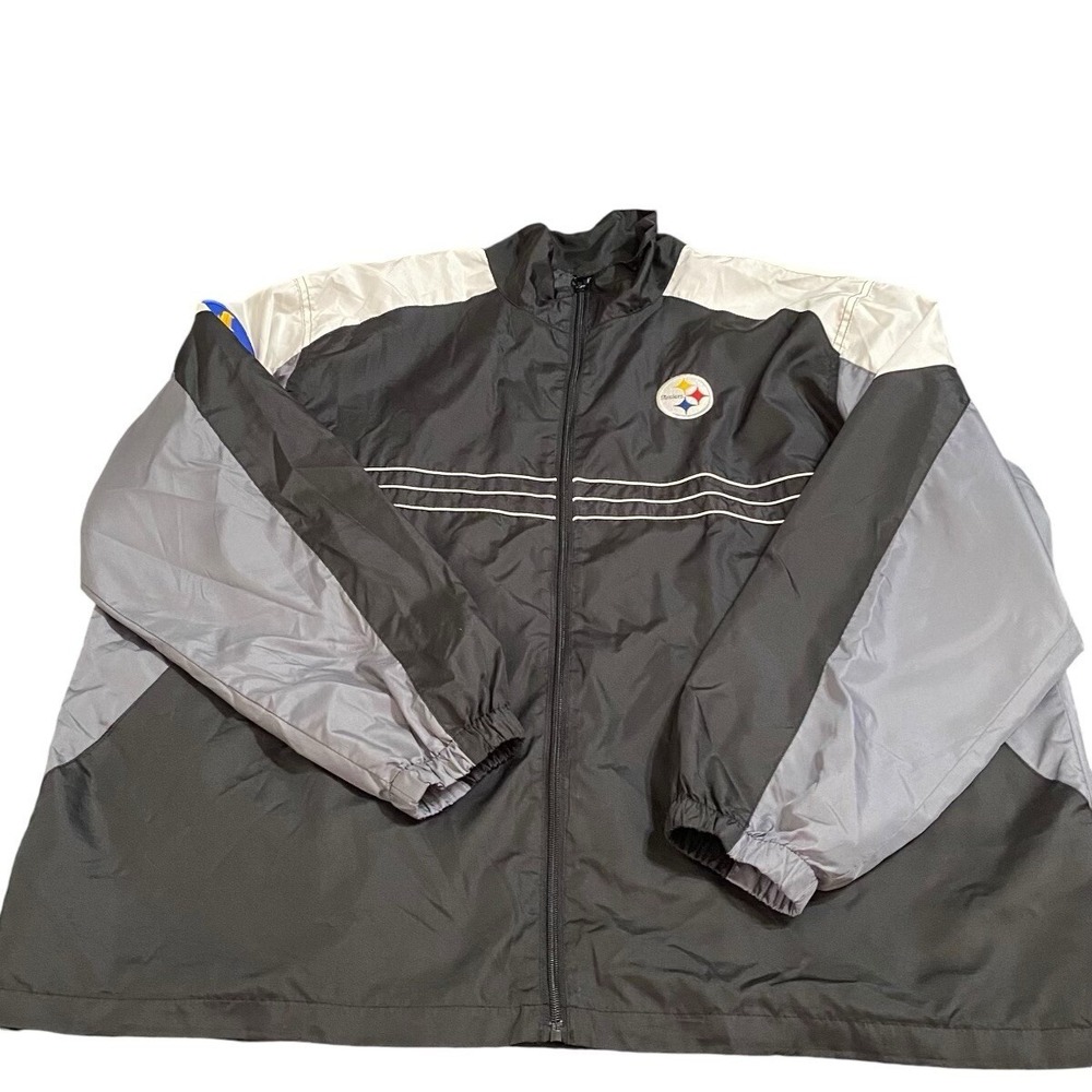 Reebok NFL Pittsburgh Steelers Windbreaker Jacket Mens XXL Black Grey Full Zip